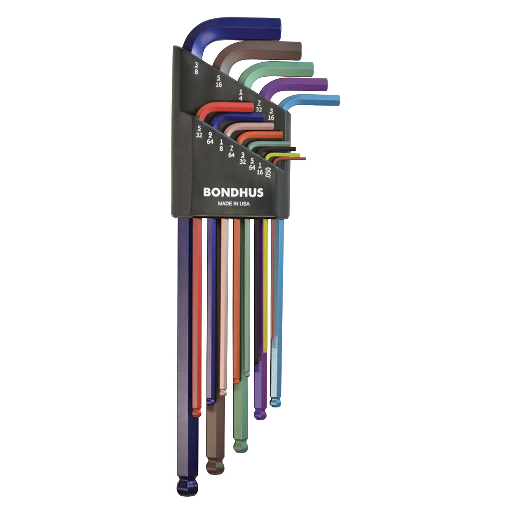Bondhus Ball End Extra Long L-wrench Set of 13 with ColorGuard Finish, .050-3/8", Model 69637